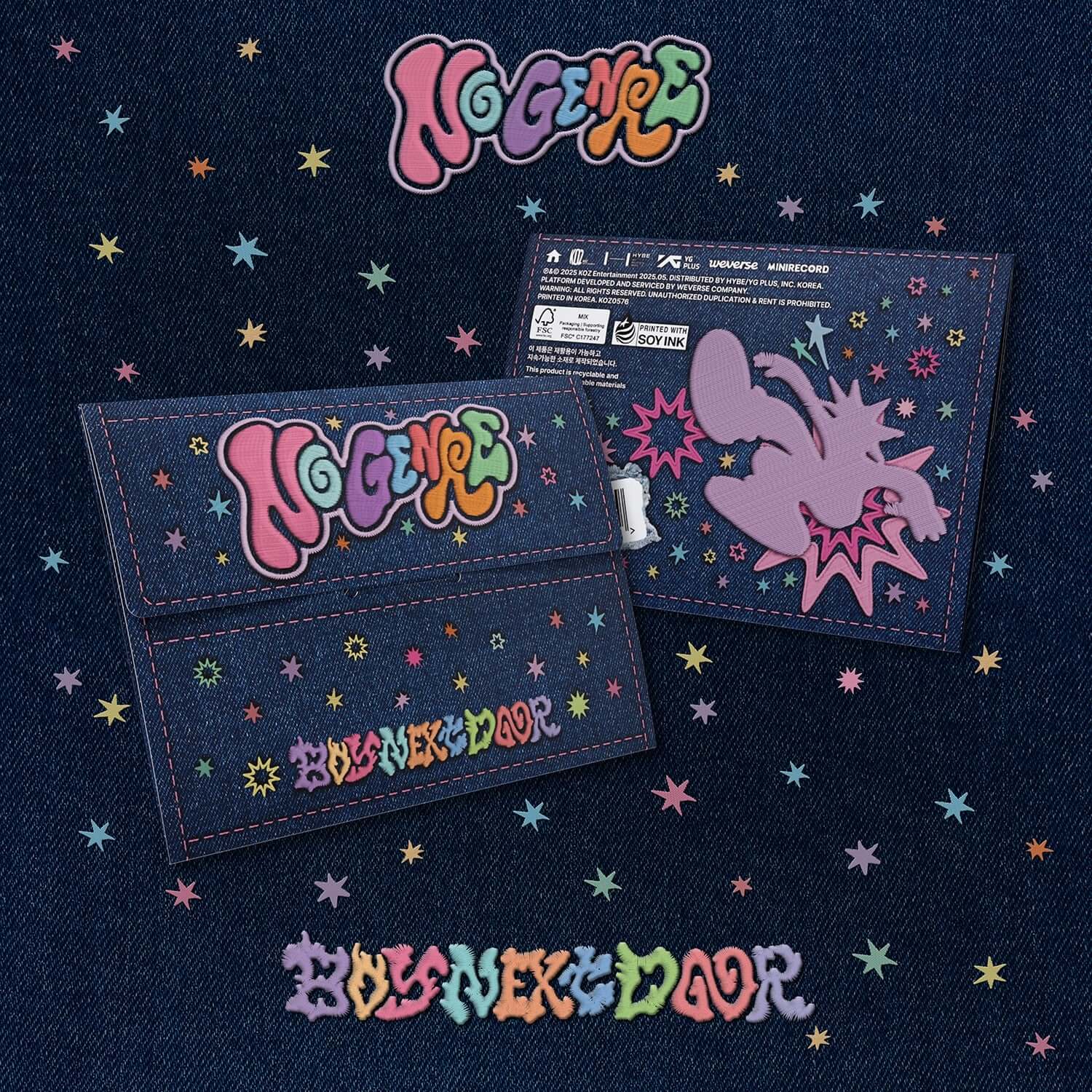 BOYNEXTDOOR - [No Genre] (Weverse Albums ver.) - Album Kpop sur tissu denim étoilé, visuel Weverse Albums et pochettes