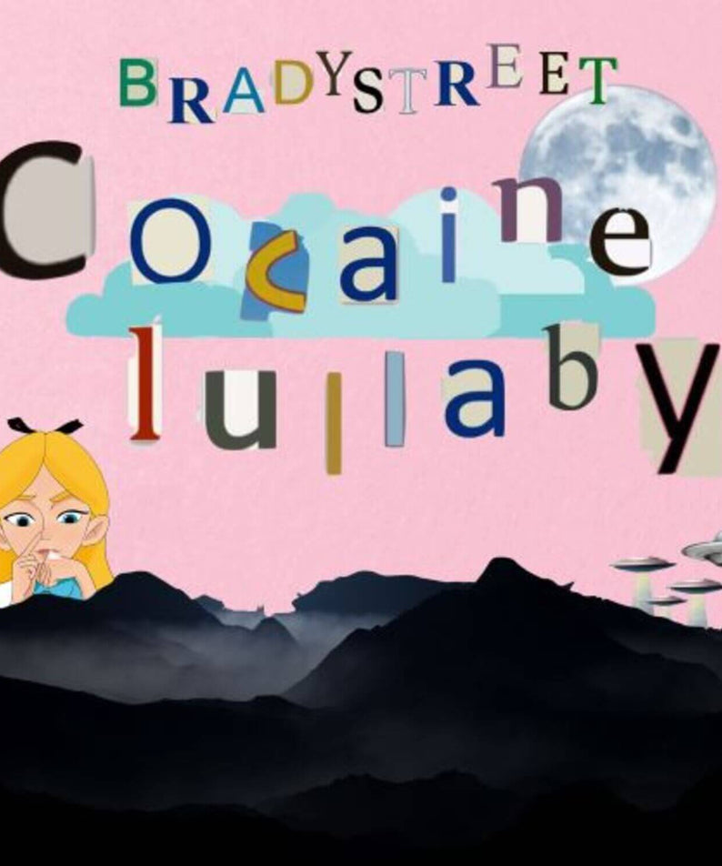 BRADYSTREET - [COCAINE LULLABY REMASTER] - Album Kpop : pochette rose avec lune, montagnes et texte BRADYSTREET