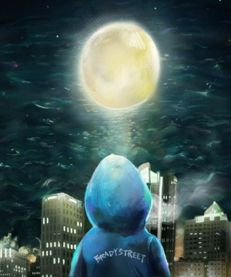 BRADYSTREET - [Moonlight] - Album Kpop : couverture avec l’enfant, une lune lumineuse et la ville nocturne.