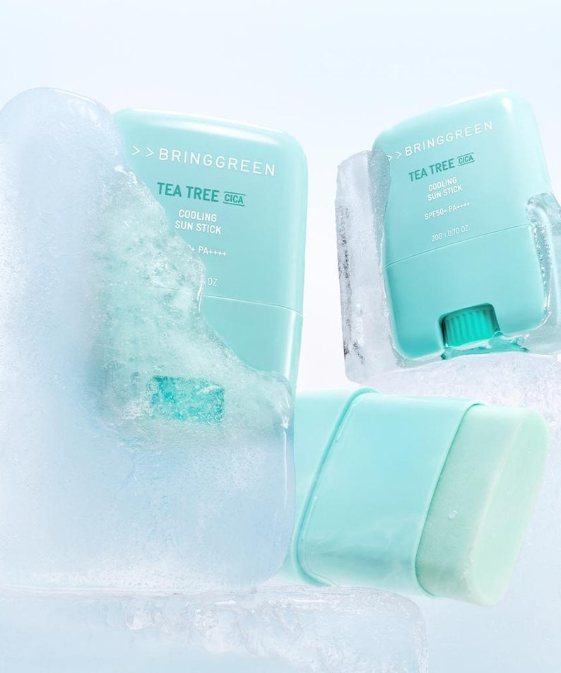 BRINGGREEN Teatree Cica Cooling Sun Stick 20g, stick solaire mentholé sur glaçons, pack bleu BRINGGREEN.
