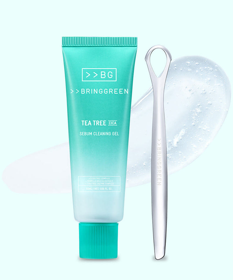 BRINGGREEN Tea Tree Cica Sebum Cleansing Gel 50ml avec applicateur métallique, gel apaisant et purifiant pour le visage, 50ml.