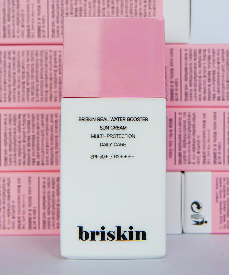 BRISKIN Real Water Booster Sun Cream SPF+PA++++ 50ml, crème solaire avec protection multi-niveaux et hydratation.