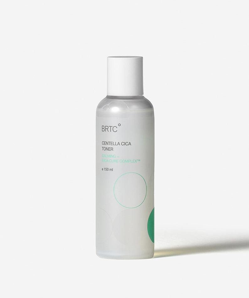 BRTC Centella Cica Toner 150ml en bouteille de 150ml sur fond blanc, idéal pour l'hydratation et la réparation de la peau sensible.
