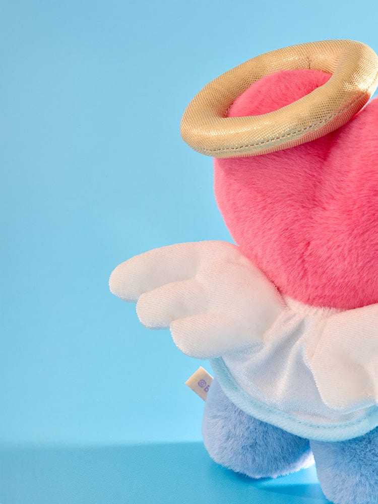 BT21 ANGEL & VILLAIN COSTUME CLOSET - ANGEL peluche LINE FRIENDS, portrait sur fond bleu ciel, style costume