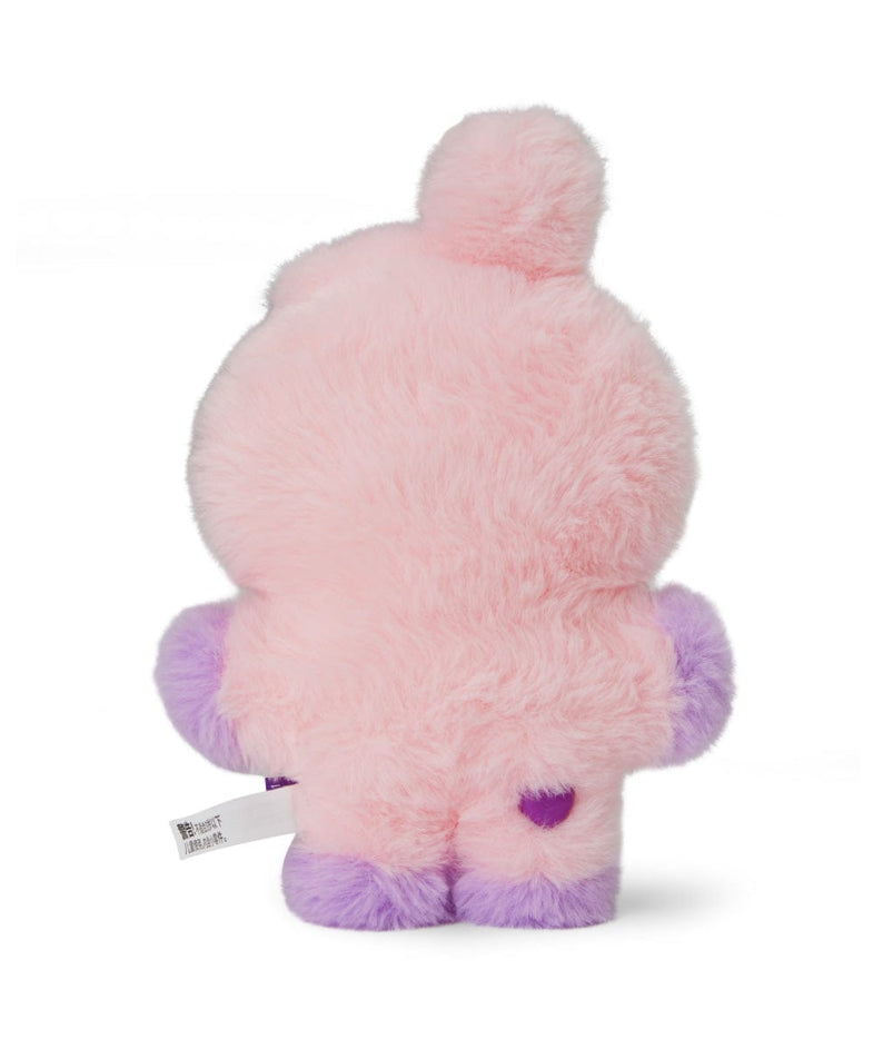 BT21 BABY COOKY FLAT FUR STANDING DOLL PURPLE HEART EDITION : peluche officielle, lapin rose, debout sur fond blanc.