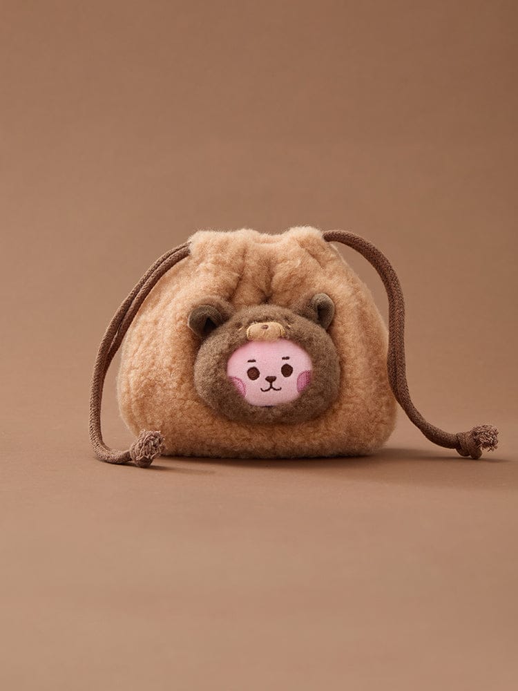 BT21 BABY MORE FLUFFY FACE PLUSH STRING POUCH de la marque BT21, peluche beige sur fond beige, style pouch suspendue