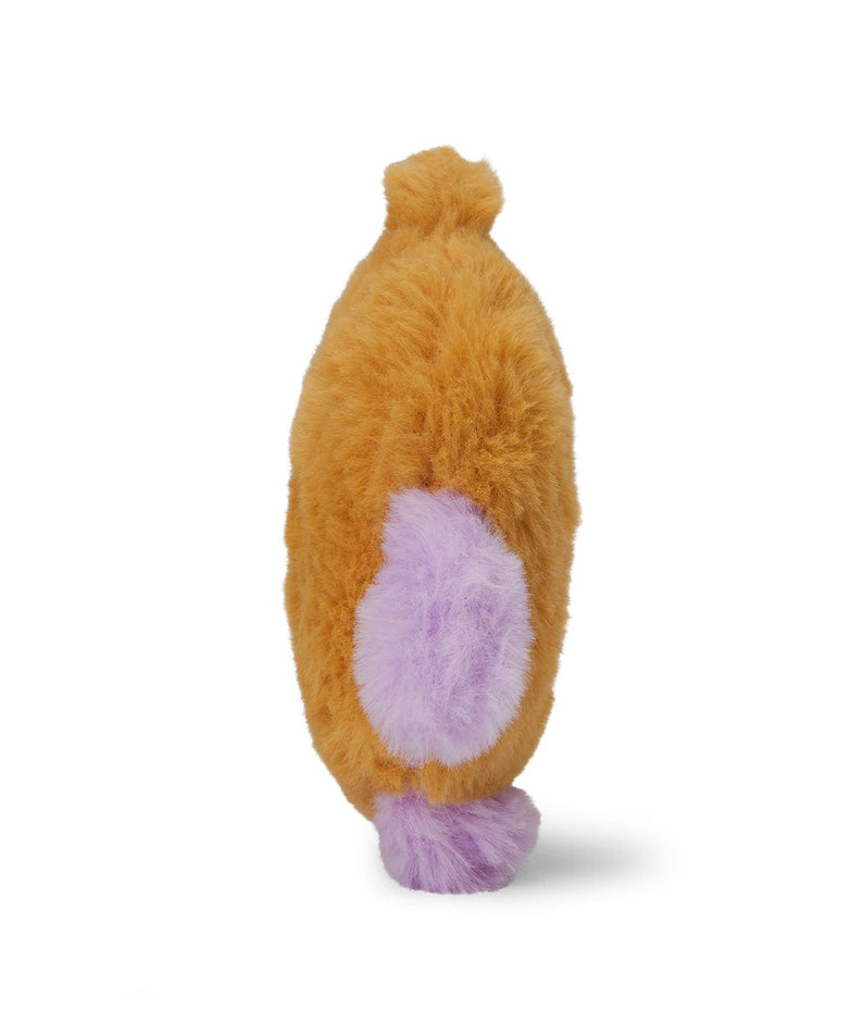 BT21 BABY SHOOKY FLAT FUR STANDING DOLL PURPLE HEART EDITION : peluche Shooky de Suga, fond blanc, debout.