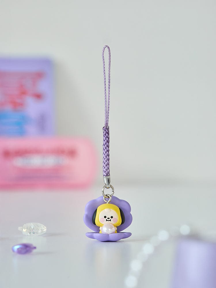BT21 CHIMMY BABY PEARL FIGURINE STRAP, porte-clés figurine CHIMMY Jimin BTS LINE FRIENDS sur fond clair