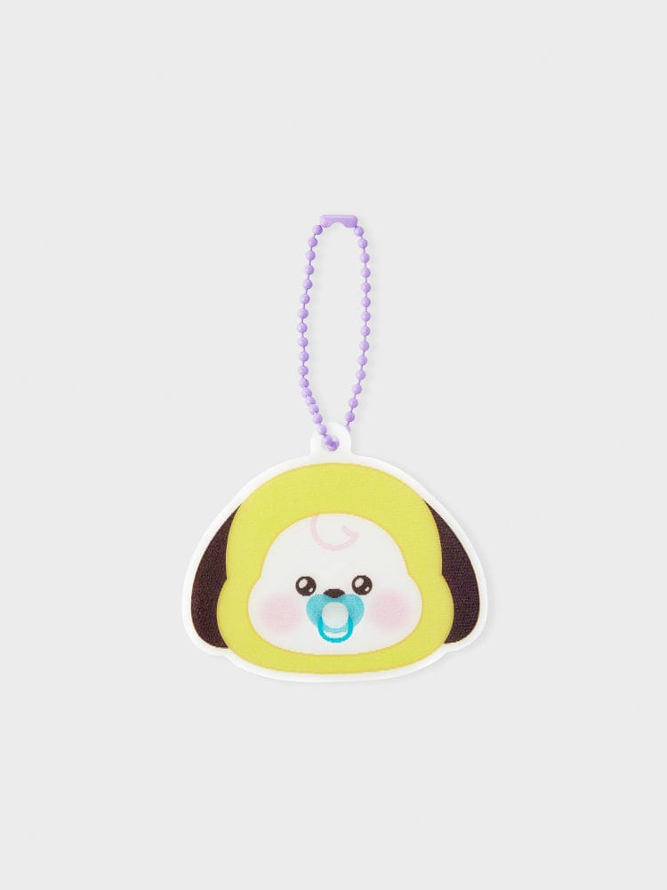 BT21 CHIMMY NEWBORN BABY LENTICULAR 3D KEYRING officiel LINE : porte-clés lenticulaire 3D CHIMMY chiot, fond clair.