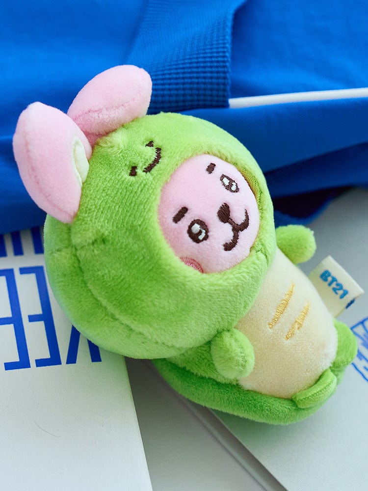 BT21 COOKY BABY MINI DOLL OCEAN FRIENDS, peluche officielle LINE, lapin vert COOKY sur étagère bleue