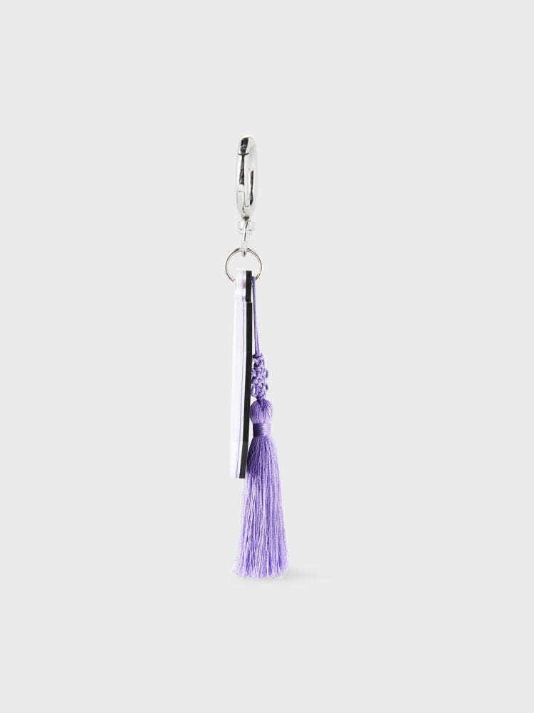 BT21 COOKY BABY MIRROR KEYRING K-EDITION ver.2, porte-clés officiel LINE FRIENDS avec miroir et pompon violet, fond clair.
