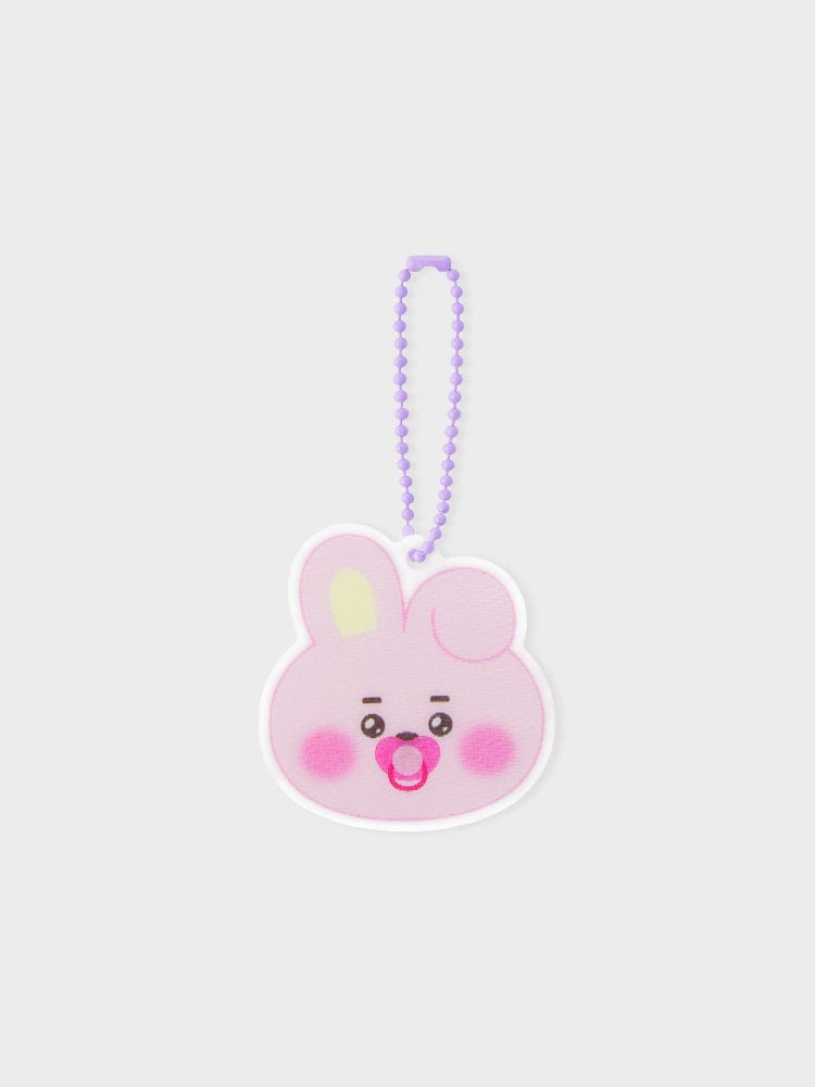 BT21 COOKY NEWBORN BABY LENTICULAR 3D KEYRING : porte-clés COOKY lapin musclé, couleur rose, fond clair, LINE FRIENDS