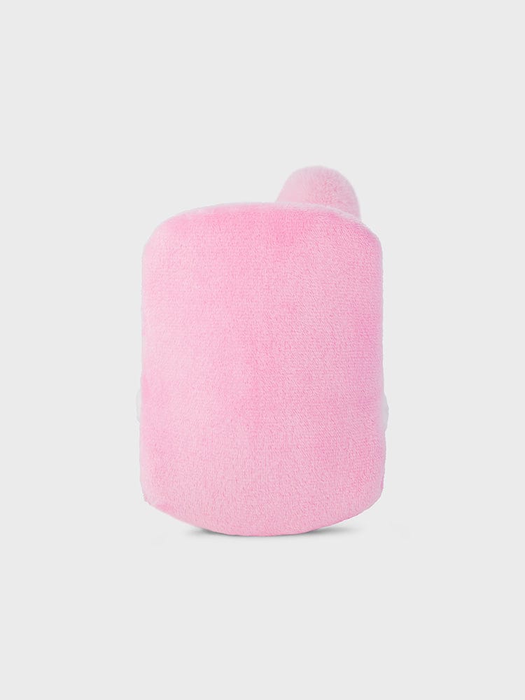 BT21 COOKY NEWBORN BABY PLUSH peluche rose officielle LINE FRIENDS, lapin musclé COOKY, fond clair.