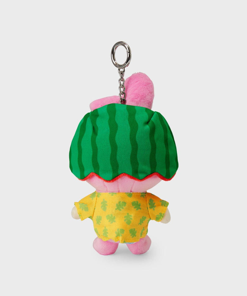 BT21 COOKY SUMMER LANE BODY BAG CHARM, porte-clés LINE FRIENDS avec COOKY lapin musclé sur fond clair.