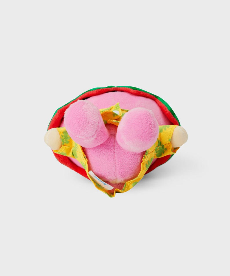 BT21 COOKY SUMMER LANE BODY BAG CHARM LINE FRIENDS : porte-clés COOKY lapin musclé en tissu, fond clair, style été.