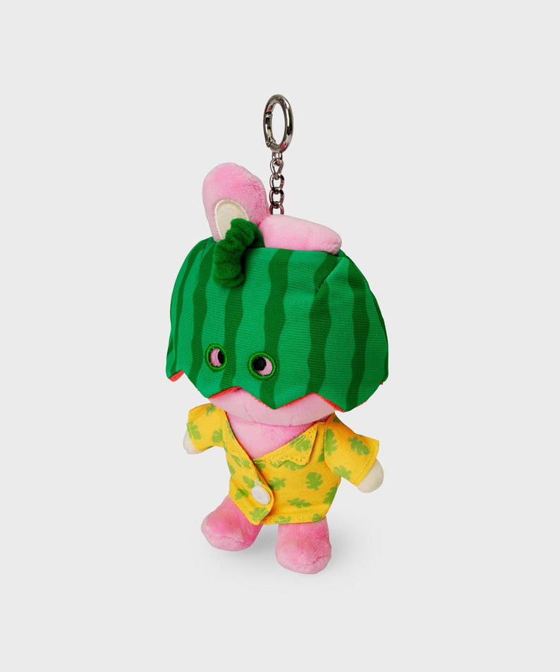 BT21 COOKY SUMMER LANE BODY BAG CHARM LINE FRIENDS : porte-clés COOKY lapin musclé, décor été sur fond clair