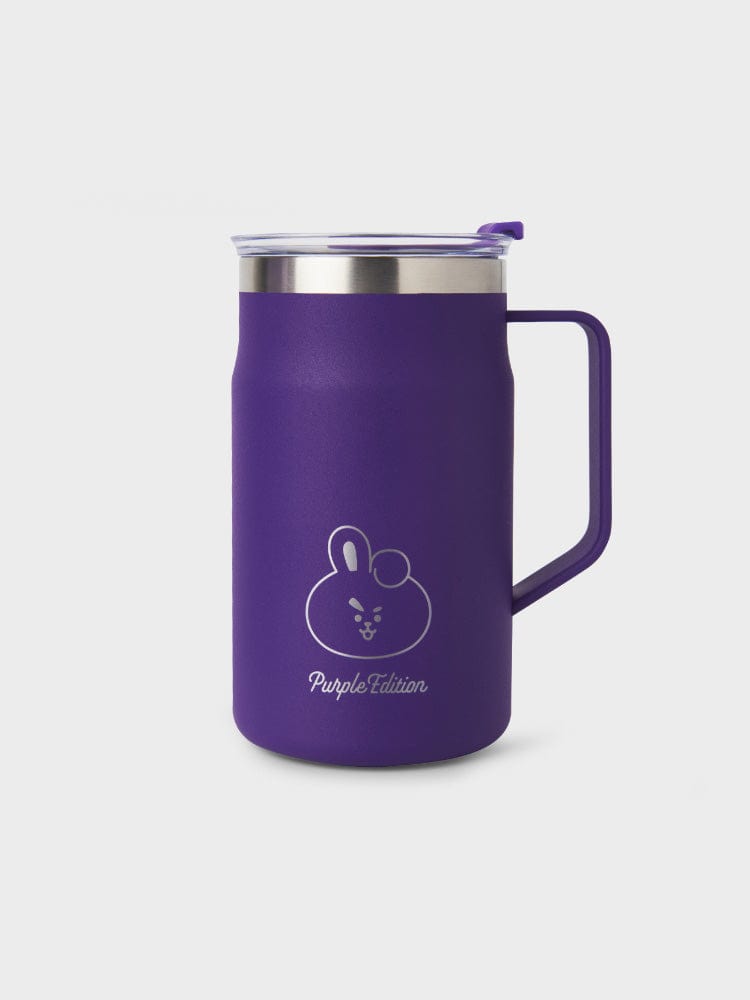 BT21 COOKY TUMBLER PURPLE OF WISH EDITION : mug isotherme violet LINE FRIENDS, lapin COOKY en illustration, fond clair.