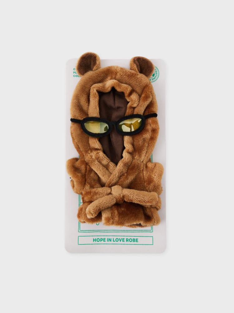 BT21 COSTUME PLUSH CLOSET - ROBE HOPE IN LOVE, peluche Hope en robe brune, LINE FRIENDS, sur fond clair
