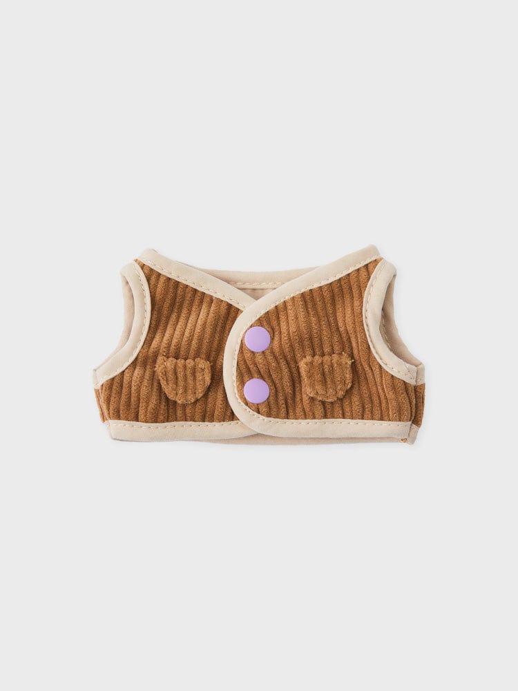 BT21 COSTUME PLUSH CLOSET - VEST HOPE IN LOVE : gilet peluche brun LINE FRIENDS, sur fond clair, vue produit.
