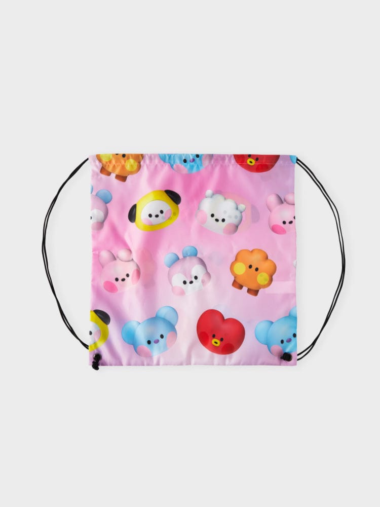 BT21  DRAWSTRING BACKPACK BIG & TINY EDITION sac à dos à cordons rose LINE FRIENDS, personnages BT21 sur fond blanc