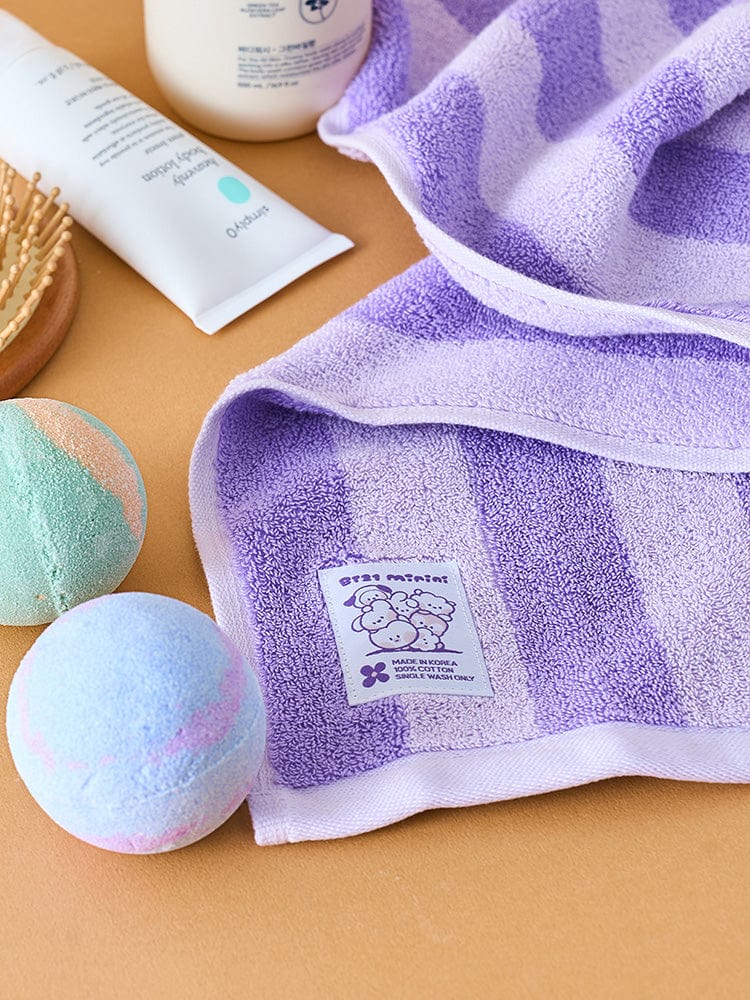 BT21 FACE TOWEL GIFT SET (2PCS) DAILY BASIC LINE FRIENDS : serviettes violettes et pack cadeau, ambiance kawaii