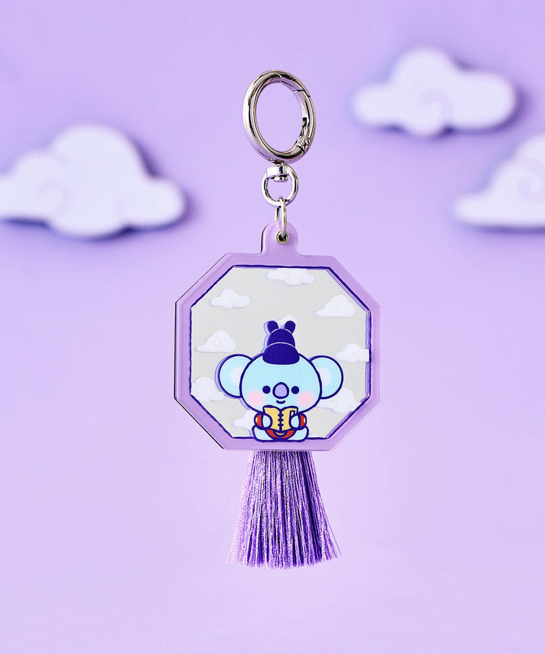 BT21 KOYA BABY MIRROR KEYRING K-EDITION ver.2 LINE FRIENDS : porte-clés miroir KOYA, fond lilas avec nuages