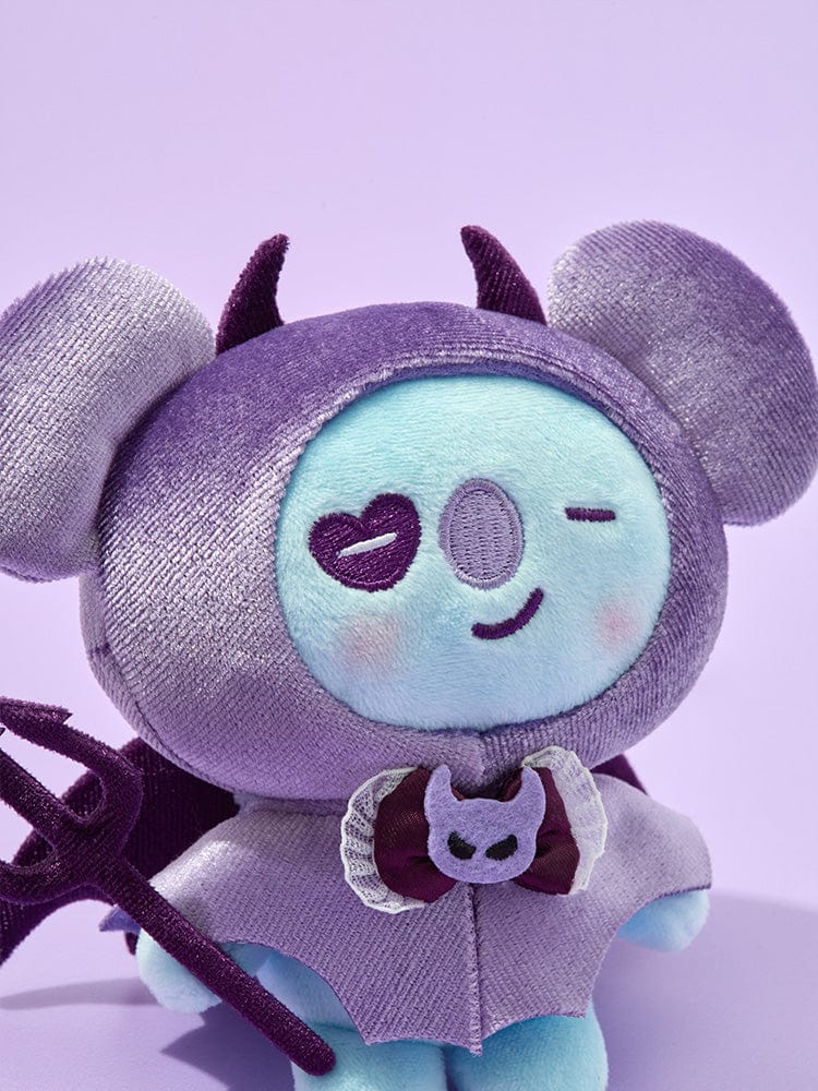 BT21 KOYA VILLAIN PLUSH ANGEL & VILLAIN, peluche officielle LINE FRIENDS, KOYA koala violet, gros plan sur fond violet.