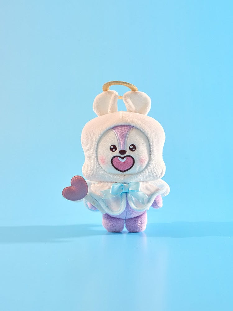 BT21 MANG ANGEL PLUSH ANGEL & VILLAIN, peluche officielle LINE FRIENDS, poney danseur masqué sur fond bleu clair