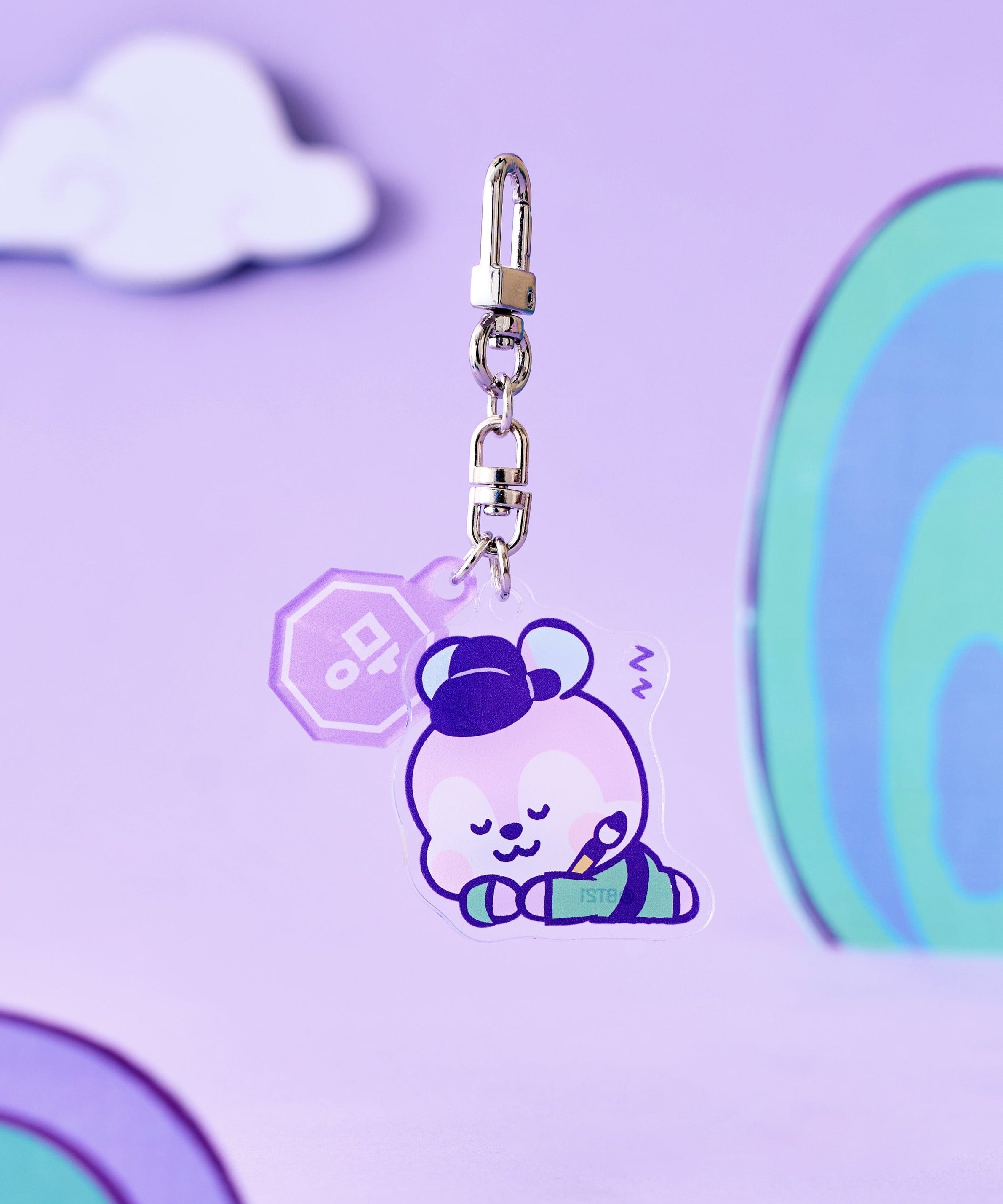 BT21 MANG BABY ACRYLIC KEYRING K-EDITION ver.2, porte-clés MANG en acrylique, sur fond violet K-pop LINE FRIENDS