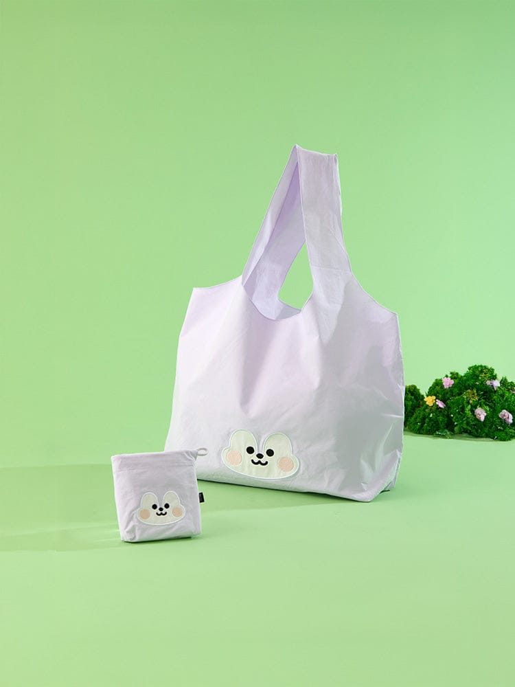 BT21 MANG BABY BASIC ECO BAG LINE FRIENDS : sac éco blanc avec MANG, pochette assortie, fond vert pastel.