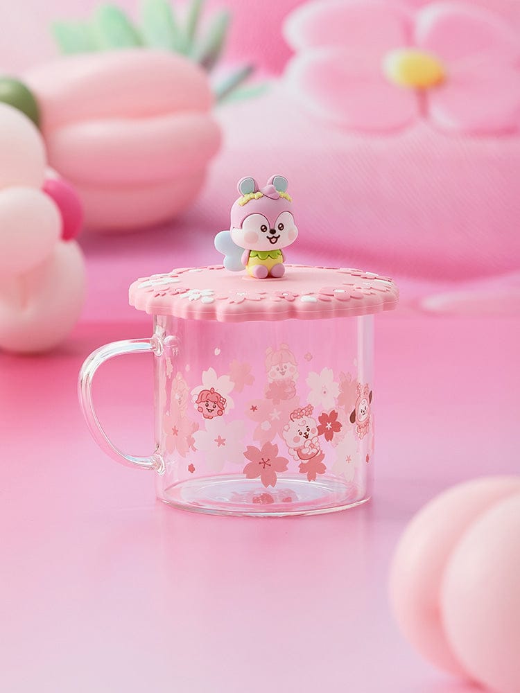 BT21 MANG BABY GLASS UP & LID (11oz) SPRING FAIRY : mug en verre avec couvercle, déco fleurs kawaii LINE FRIENDS.