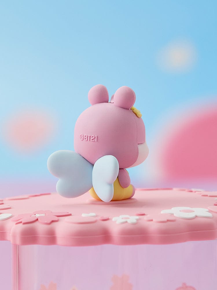 BT21 MANG BABY GLASS UP & LID (11oz) SPRING FAIRY : bocal en verre rose, petit poney masqué, décor printanier kawaii LINE FRIENDS.