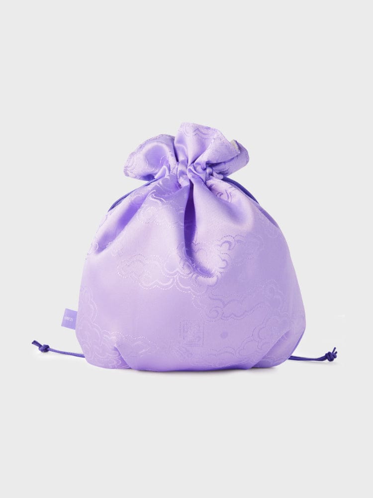 BT21 MANG BABY GOOD LUCK POUCH K-EDITION ver.2 LINE FRIENDS, pochon violet avec cordon, motif MANG en studio.