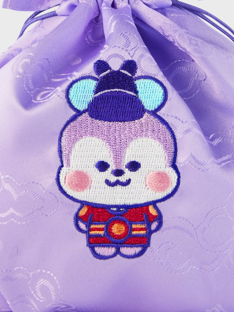 BT21 MANG BABY GOOD LUCK POUCH K-EDITION ver.2, pochon violet LINE FRIENDS avec broderie MANG mascotte chanceuse