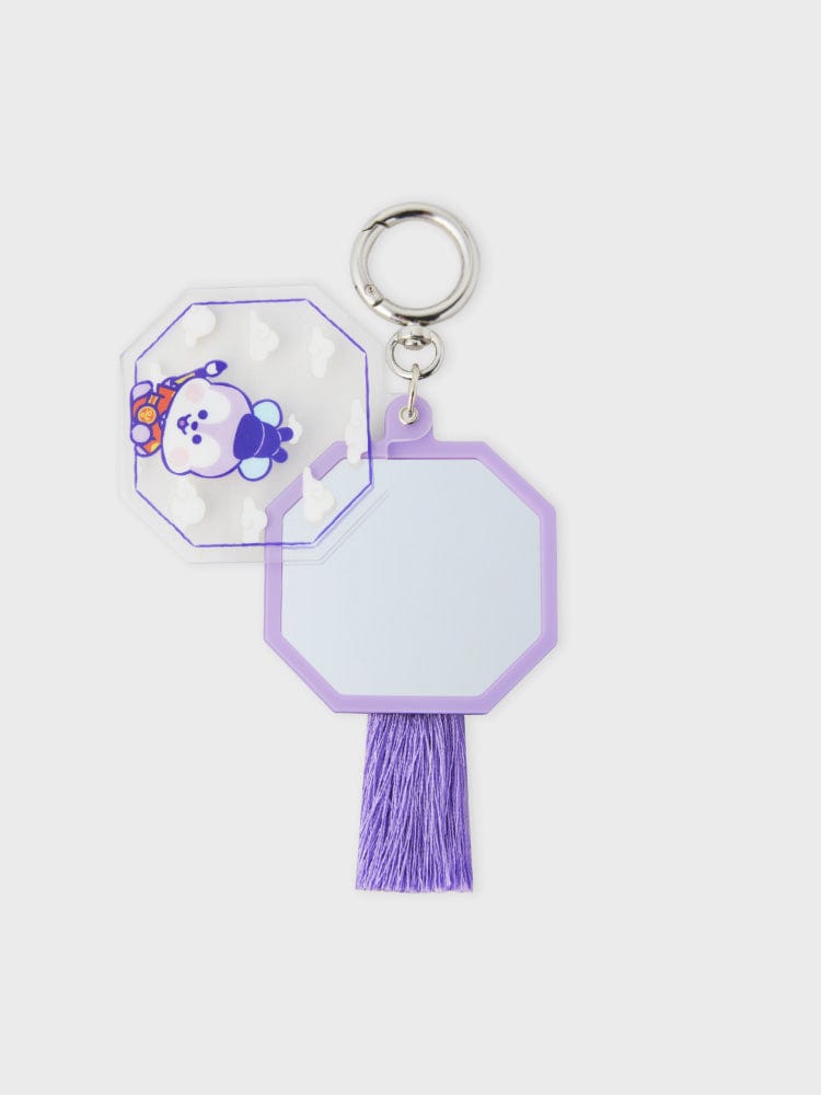 BT21 MANG BABY MIRROR KEYRING K-EDITION ver.2 porte-clés miroir violet avec gland, motif MANG sur fond clair LINE FRIENDS