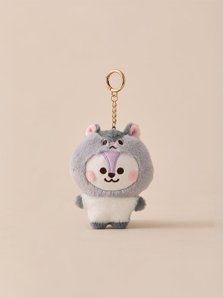 BT21 MANG BABY PLUSH KEYRING FLUFFY, porte-clés peluche MANG LINE FRIENDS sur fond beige, style K-pop BTS j-hope