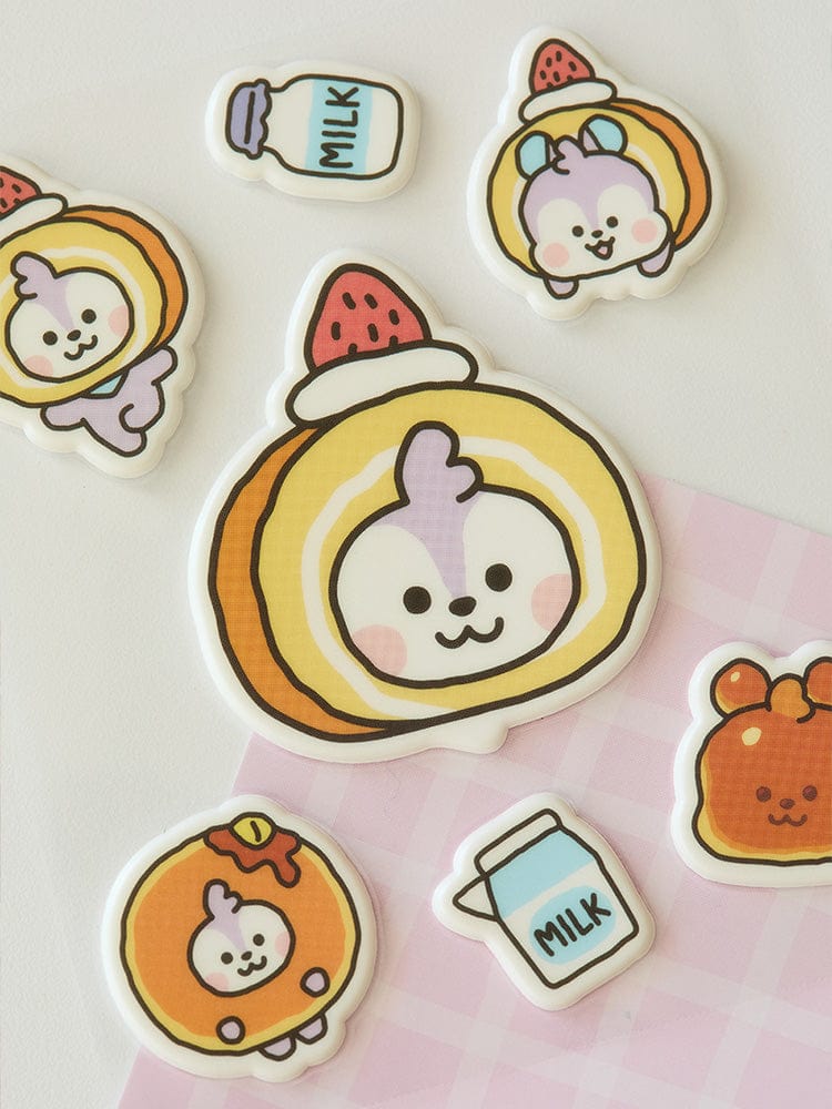 BT21 MANG BABY STICKERS BAKERY SHOP, stickers officiels LINE FRIENDS avec poney masque et motifs lait sur fond pastel