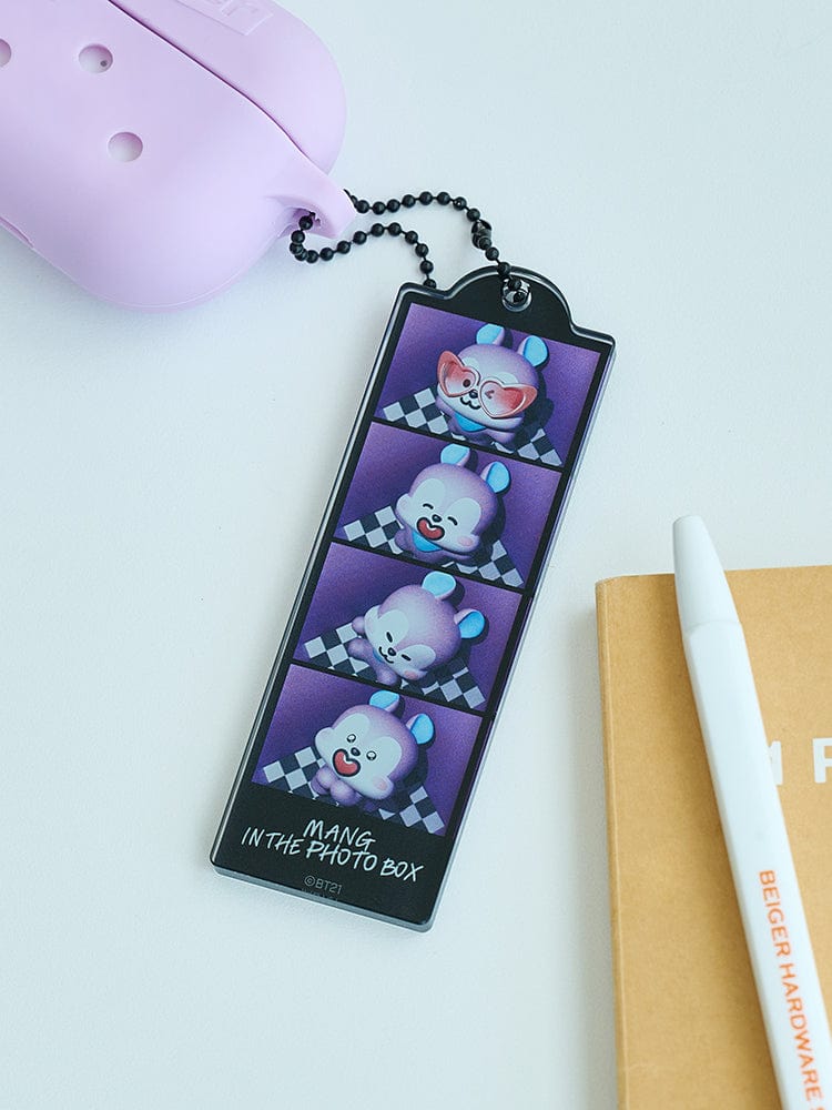 BT21 MANG BASIC 4-CUT KEYRING officiel LINE FRIENDS, porte-clés MANG sur fond bleu avec bague et carnet