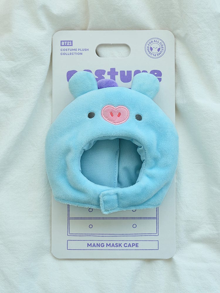 BT21 MANG BASIC COSTUME CLOSET - CAPE : peluche MANG masque cape, LINE FRIENDS, sur emballage, fond blanc.