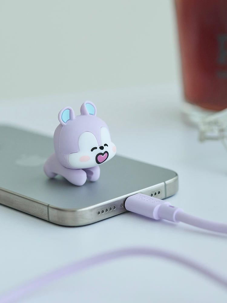 BT21 MANG BASIC USB C CABLE, câble USB-C violet officiel LINE FRIENDS avec figurine MANG sur smartphone