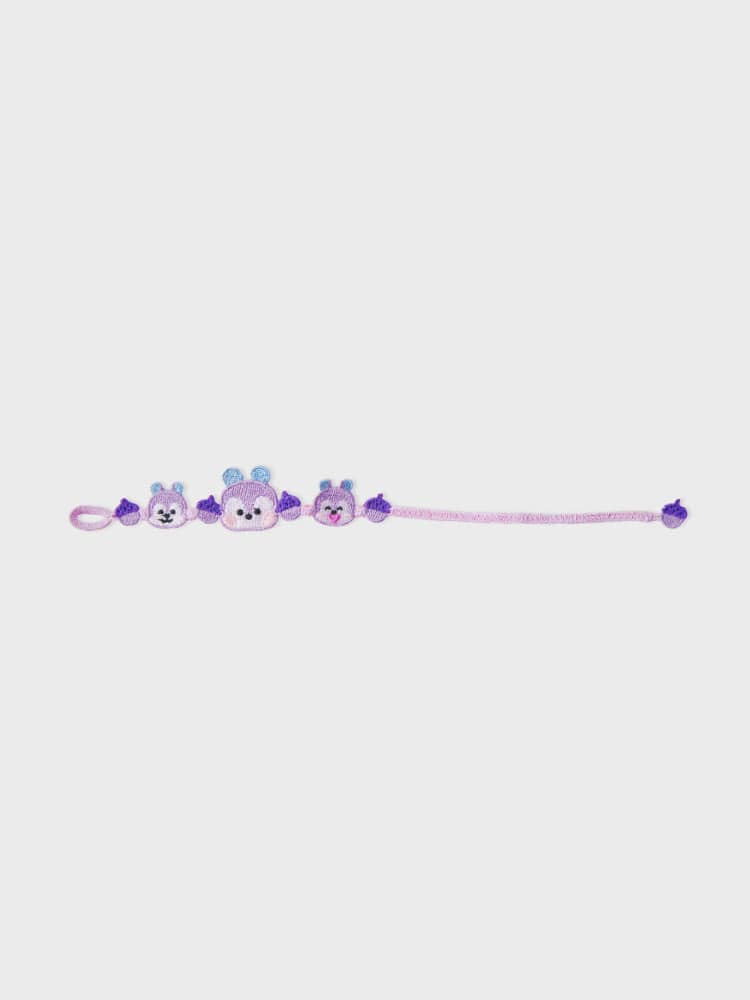 BT21 MANG BRACELET BIG & TINY EDITION, bracelet beauté LINE FRIENDS violet avec figurines MANG sur fond clair.