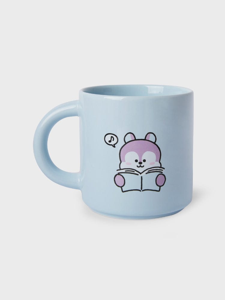 BT21 MANG MUG CUP (12 OZ) NEW BASIC EDITION : mug bleu clair avec MANG masqué, design kawaii LINE FRIENDS sur fond clair.