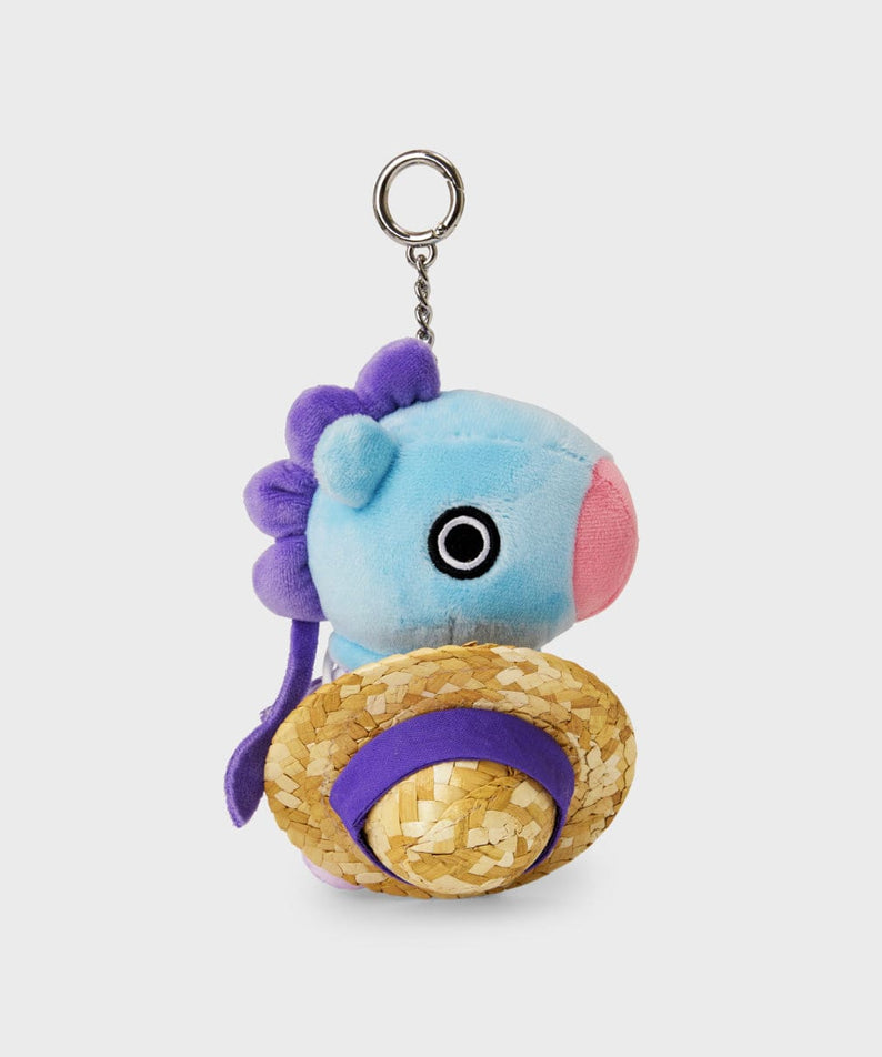 BT21 MANG SUMMER LANE BODY BAG CHARM, porte-clés LINE FRIENDS avec peluche MANG poney masqué sur fond clair