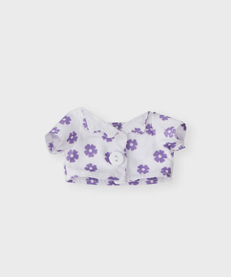 BT21 MANG SUMMER LANE BODY BAG CHARM, porte-clés LINE FRIENDS avec MANG masqué, sur fond clair, style estival floral violet.