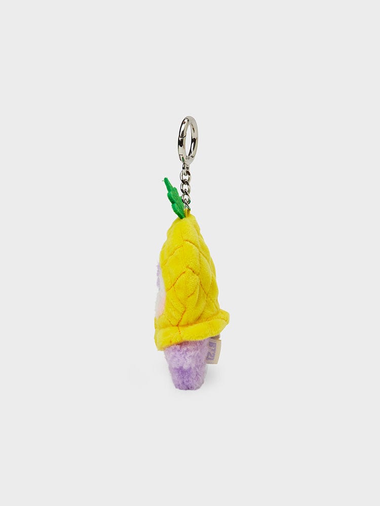 BT21 MANG mini minini FRUITS KEYRING, porte-clés officiel sur fond clair, figurine poney MANG jaune et violet