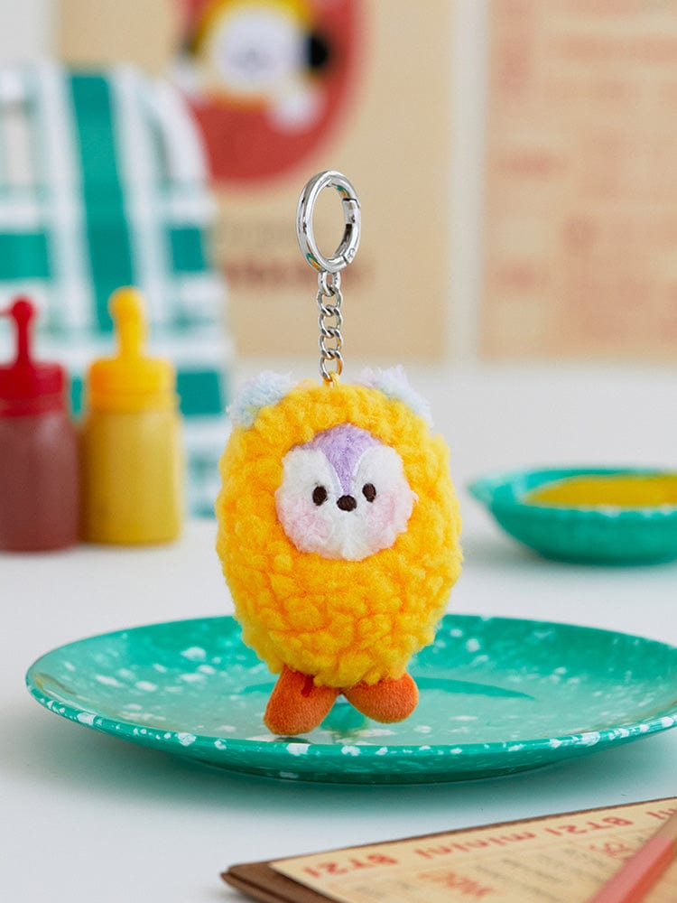 BT21 MANG minini PLUSH KEYRING BUNSIK, porte-clés en peluche jaune sur assiette verte, ambiance K-pop BT21