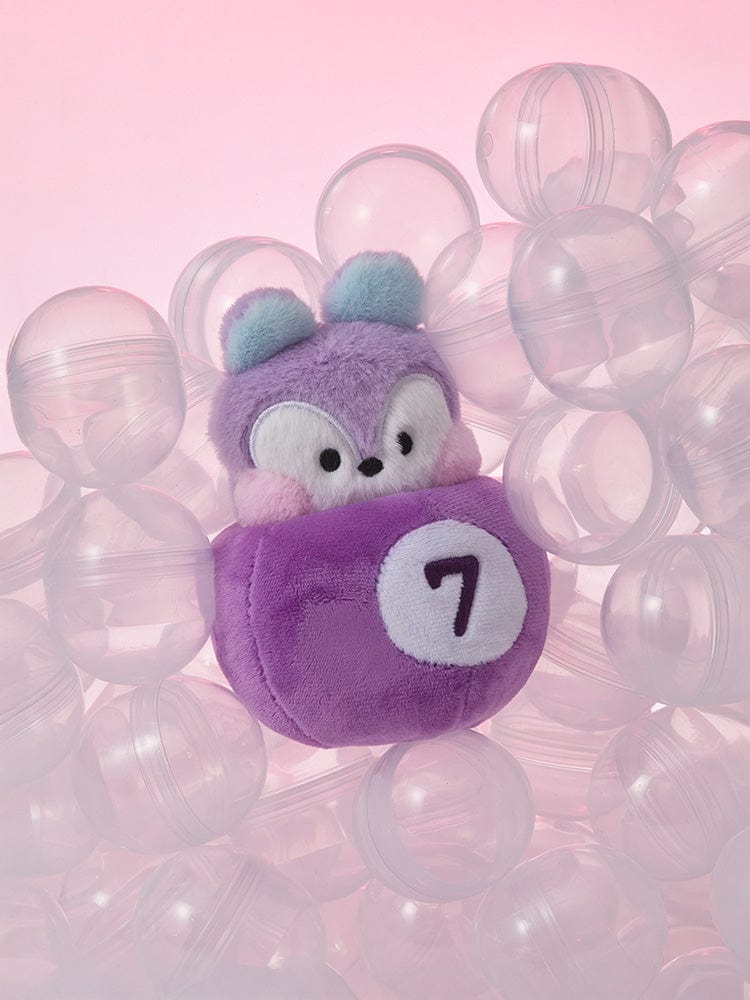 BT21 MANG minini PLUSH LUCKY GATCHA : peluche MANG violette, décor bubble roses, style gatcha BT21 x BTS j-hope