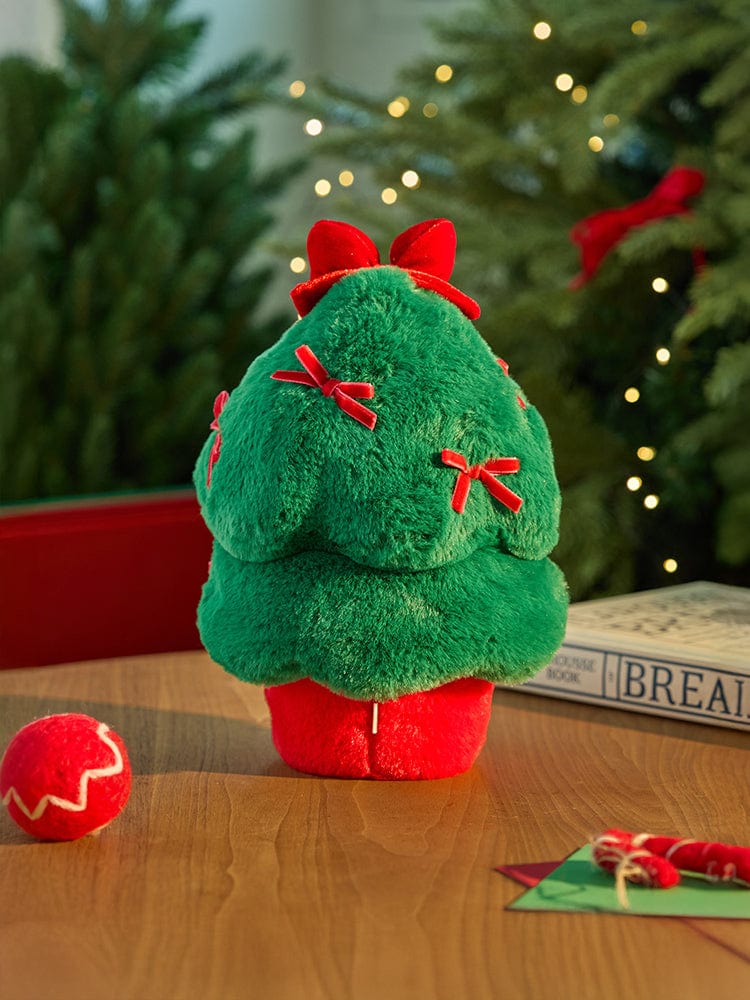 BT21 MANG minini TREE PLUSH PETITE HOLIDAY : peluche du poney MANG vert, décor sapin et lumières, collection BT21.