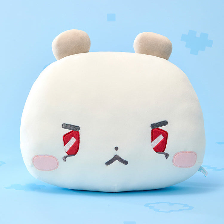 BT21  MMMM Large Mochi Face Cushion, coussin visage mochi blanc, style mignon, décor bleu avec motifs
