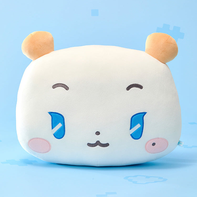BT21  MMMM Large Mochi Face Cushion, coussin panda moelleux blanc sur fond bleu, style kawaii, boutique